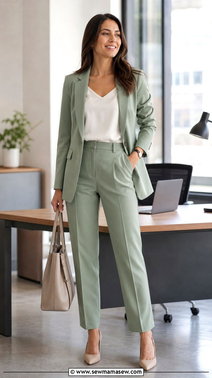 Sage Green Suit Set For The Office - 40 Sage green outfit ideas