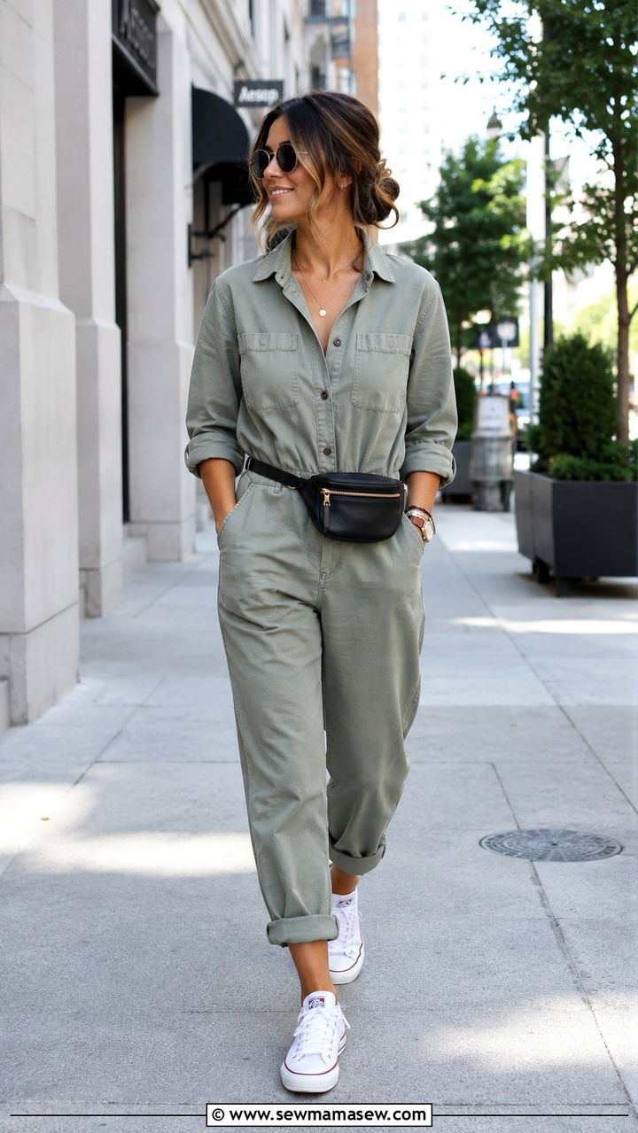 Sage Green Utility Jumpsuit Outfit - 30 Mid summer outfits