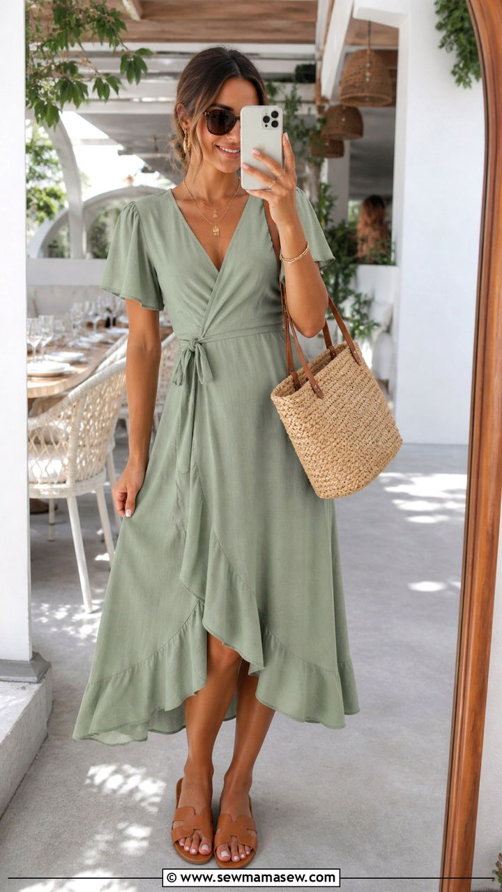 Sage Green Wrap Dress For Brunch - 40 Sage green outfit ideas