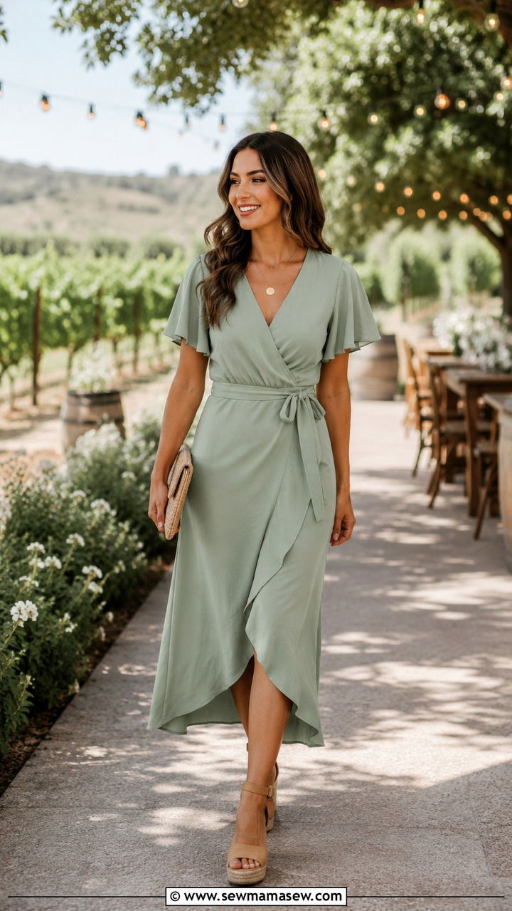 Sage Green Wrap Dress Wedding Guest - 20 Wedding guest outfit ideas sage green dress