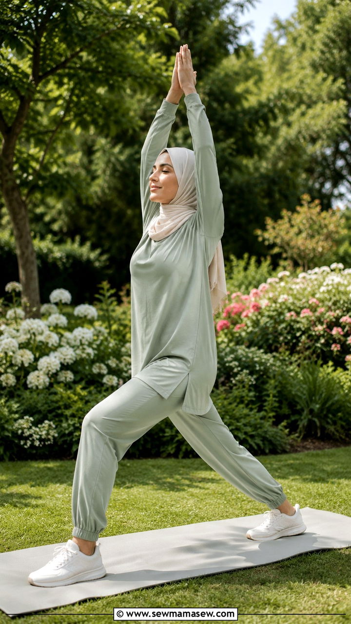 Sage Green Yoga Outfit With Cream Jersey Hijab - 25 Modest yoga outfit ideas with hijab