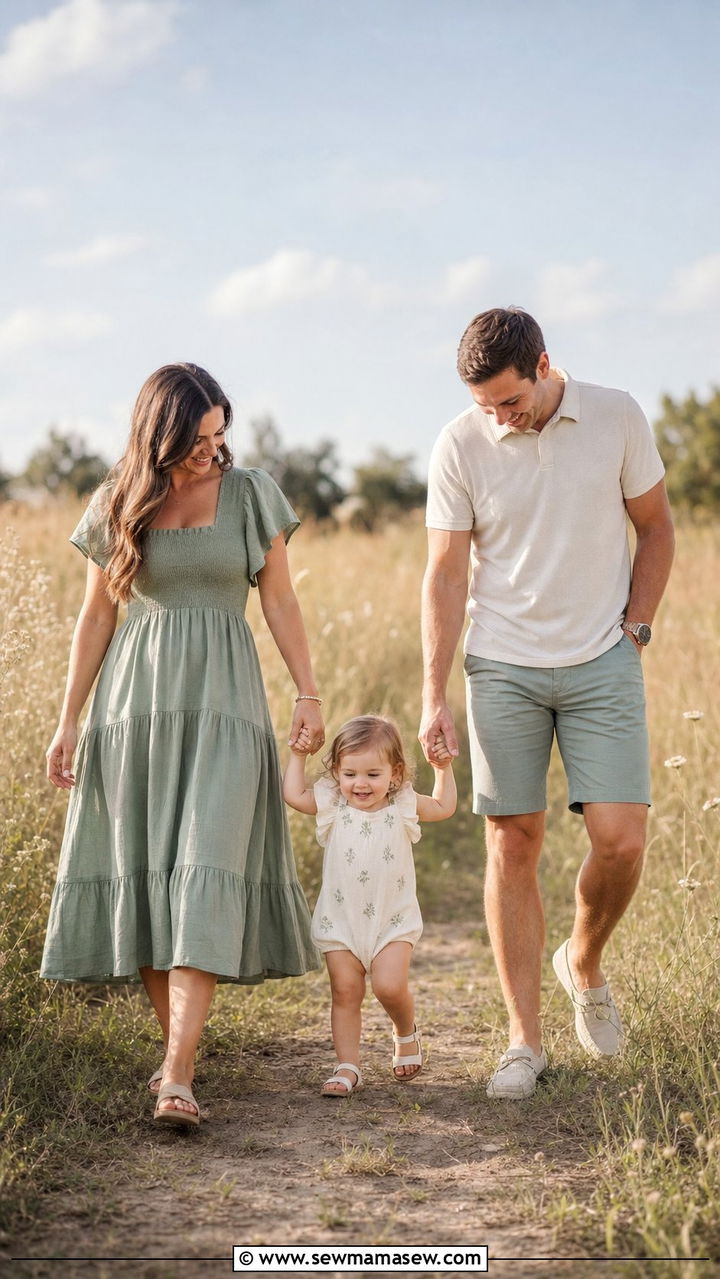 Sage Green and Cream Coordinated Toddler Family Outfit - 25 Family photo outfit ideas with toddler