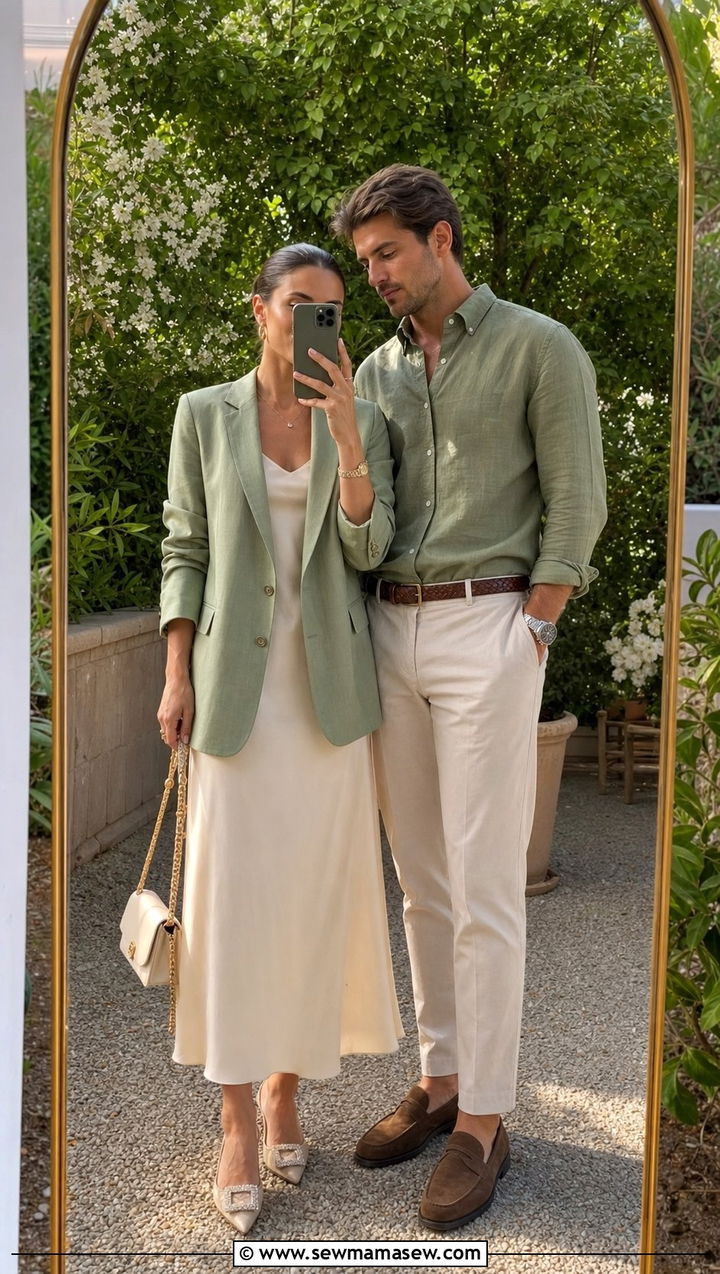 Sage Green and Cream Couple Outfit - 25 Spring matching outfits for couples