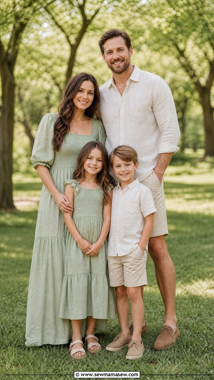 Sage Green and Cream Family Ensemble - 25 Family spring photo outfit ideas