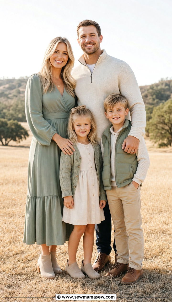 Sage Green and Cream Family Photo Outfit - 25 family photo outfits aesthetic