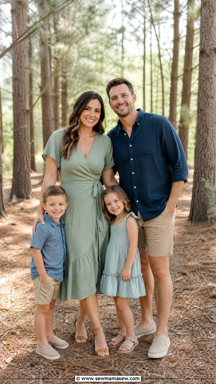 Sage Green and Navy Coordinated Family Photo Outfits - 30 summer family photoshoot outfit ideas