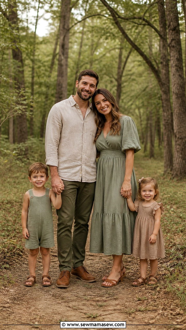Sage Green and Tan Earth Tones - 40 Spring family photo outfits