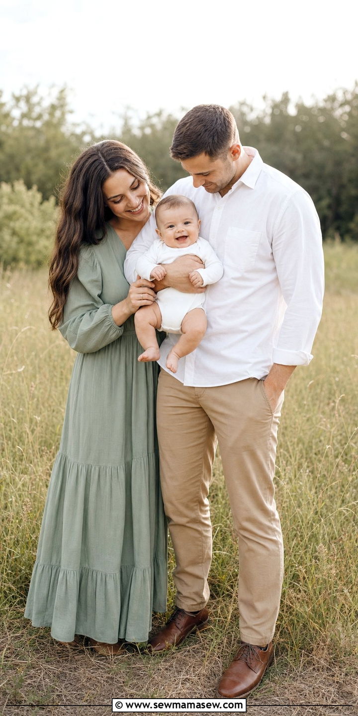 Sage Green and White Family Photo Outfits with a Baby - 25 Family photo outfit ideas summer 2026