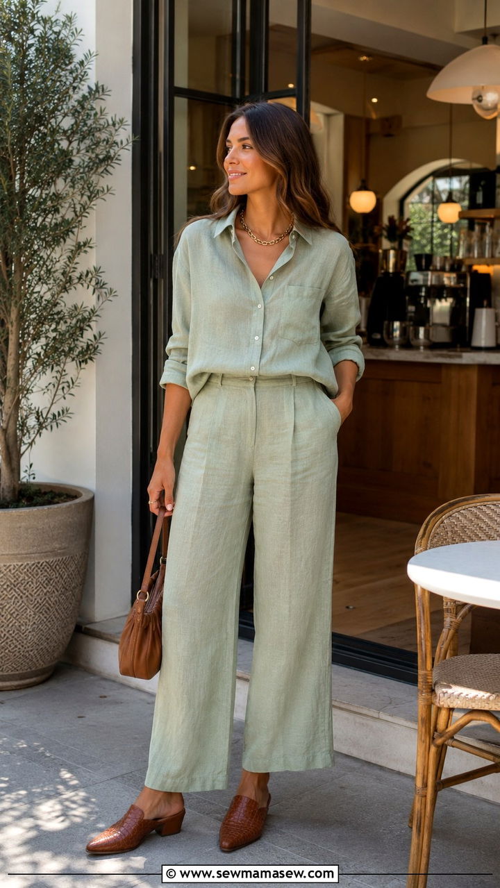 Sage Linen Two Piece Set With Western Mules - 30 spring western outfits