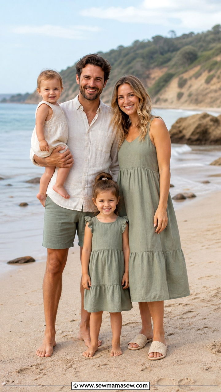 Sage and Cream with Linen Textures - 40 Spring family photo outfits