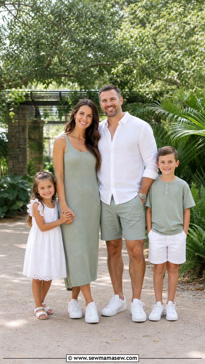 Sage green and white family photo outfits - 40 Family photo outfit ideas