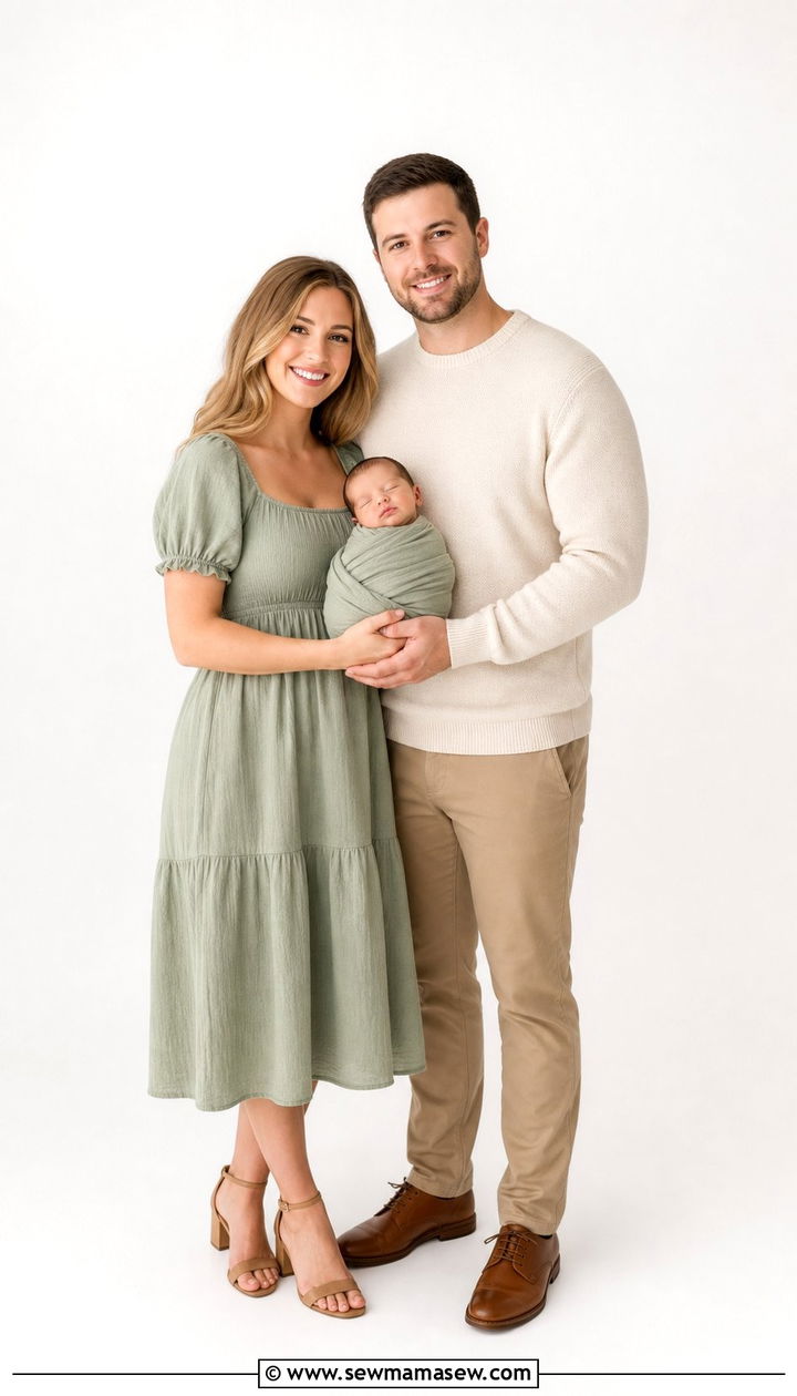 Sage green family outfit for newborn studio session - 25 Family photo outfit ideas with newborn