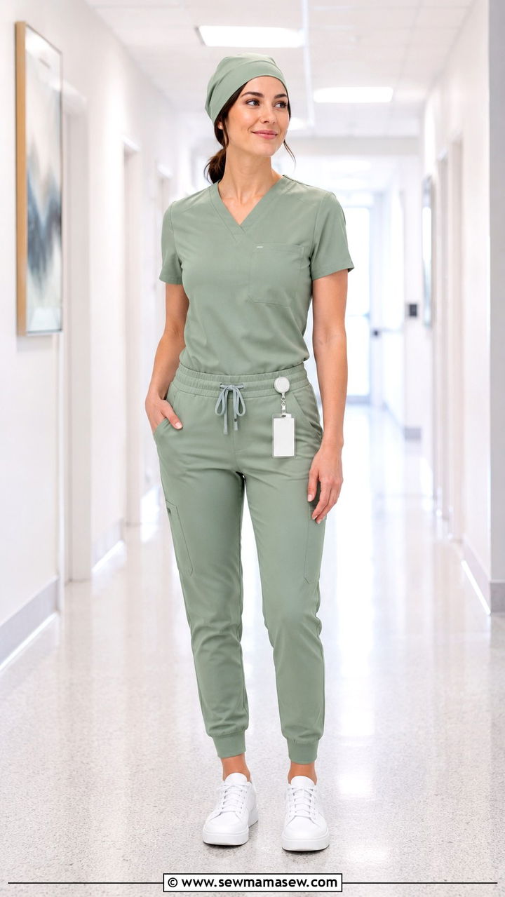 Sage green scrub set outfit - 30 Spring nurse outfits