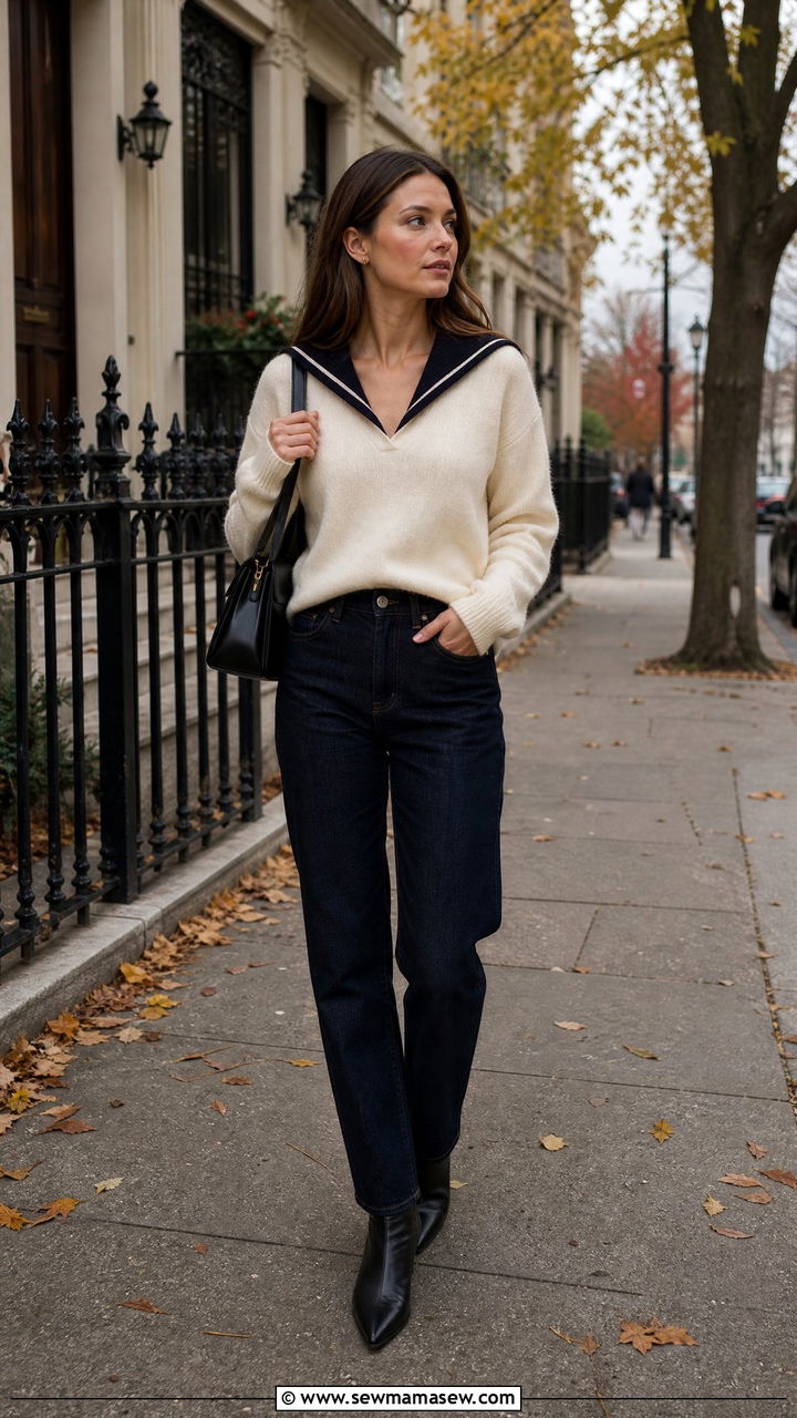 Sailor Collar Sweater and Jeans Outfit - 25 Sailor outfit ideas