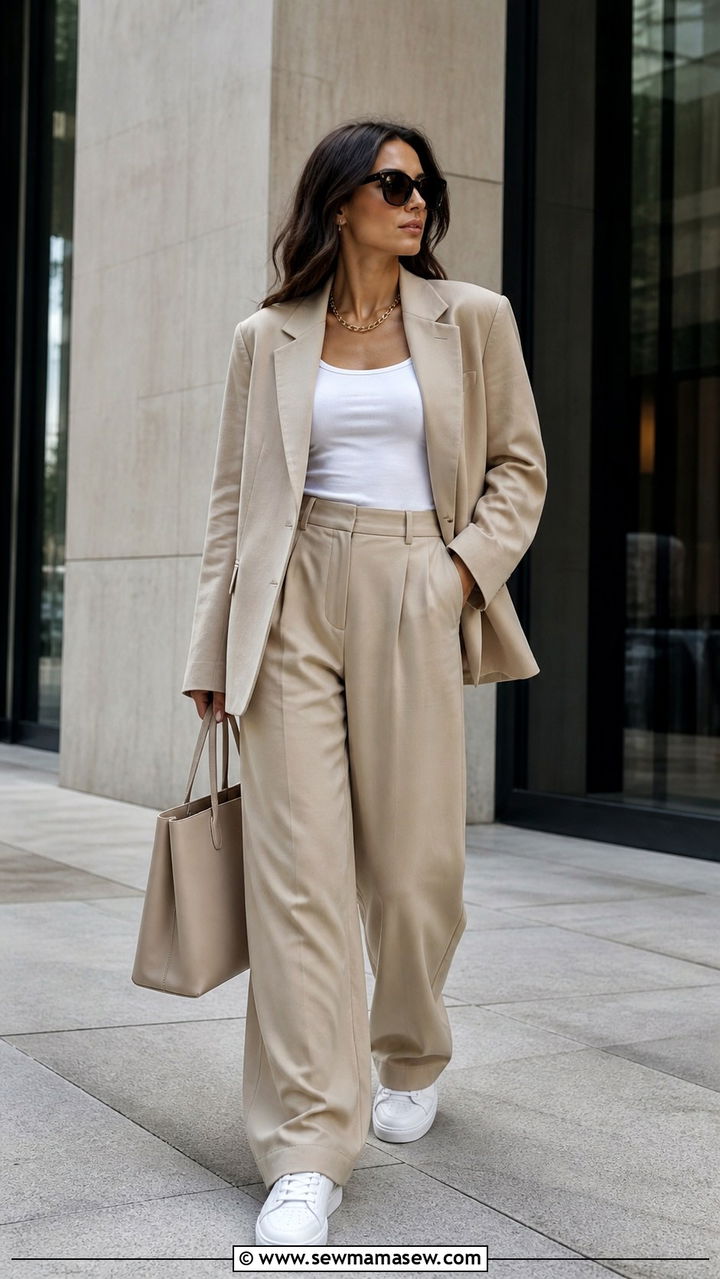 Sand Beige Suit With a White Base - 40 Minimalist outfit ideas