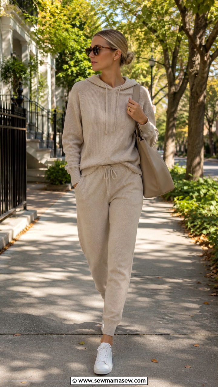 Sand Cashmere Hoodie And Matching Joggers - 20 Old money loungewear outfit ideas
