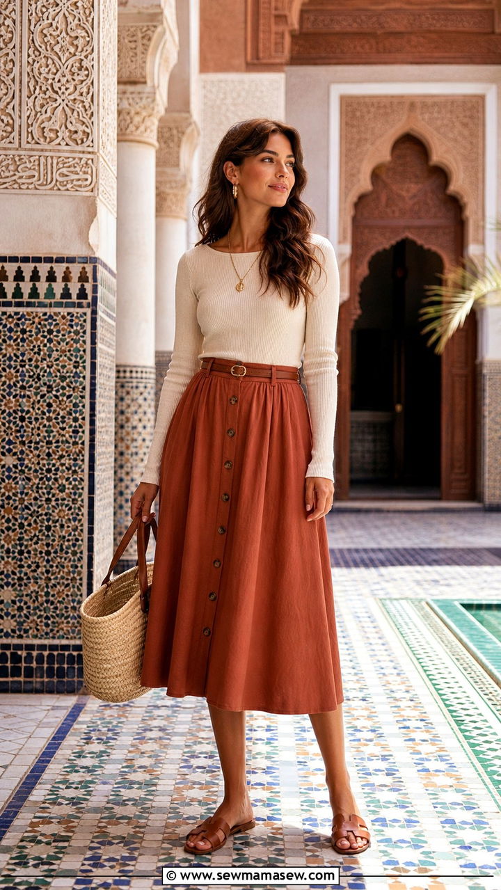 Sand Colored Linen Co Ord Set With A Cropped Top And Wide Leg Pants - 40 Marrakech outfit ideas