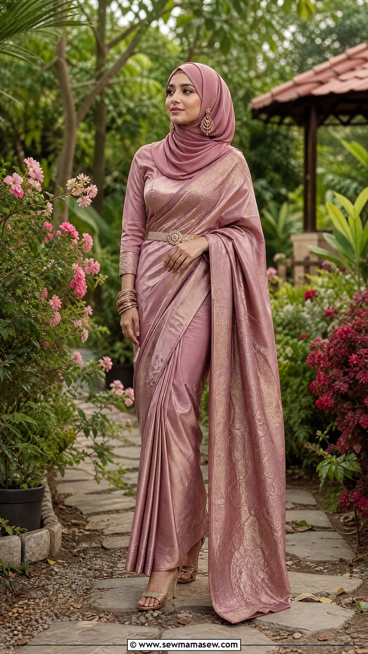 Saree Draped With Matching Hijab - 30 Eid outfit ideas for hijabis