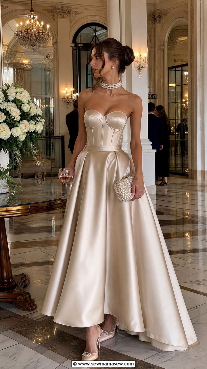 Satin Ball Skirt And Bustier Set - 30 Old money outfit ideas for wedding guest