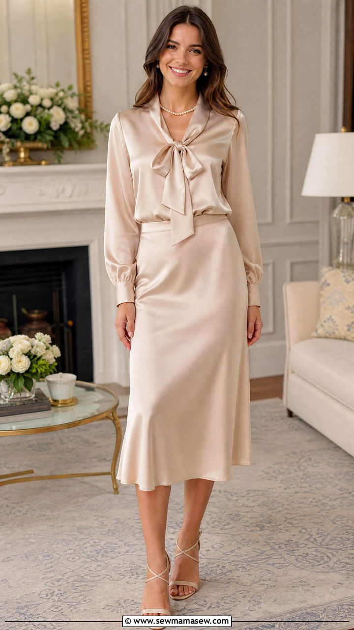 Satin Blouse And Midi Skirt Set - 25 Rush week outfit ideas preference night