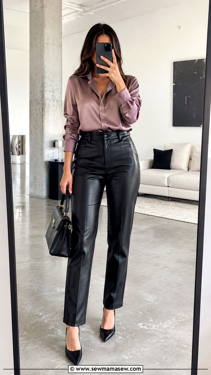 Satin Blouse With Leather Trousers Work Outfit For Women Over 40 - 25 Work outfit ideas for women over 40 2026