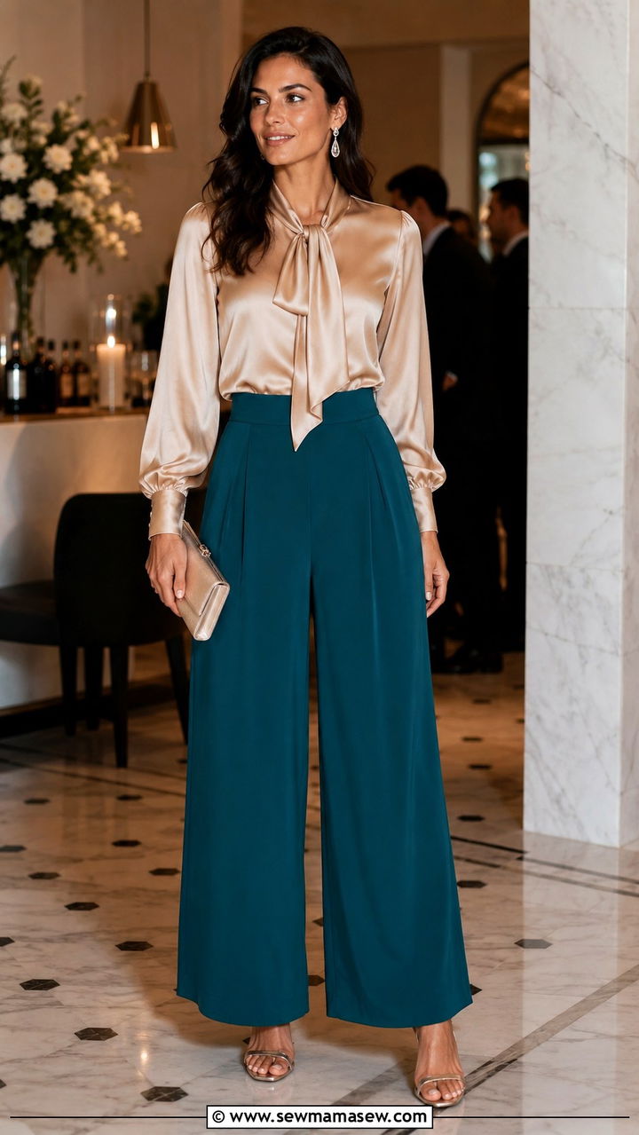 Satin Blouse With Palazzo Pants Outfit - 25 70s outfit ideas 2026