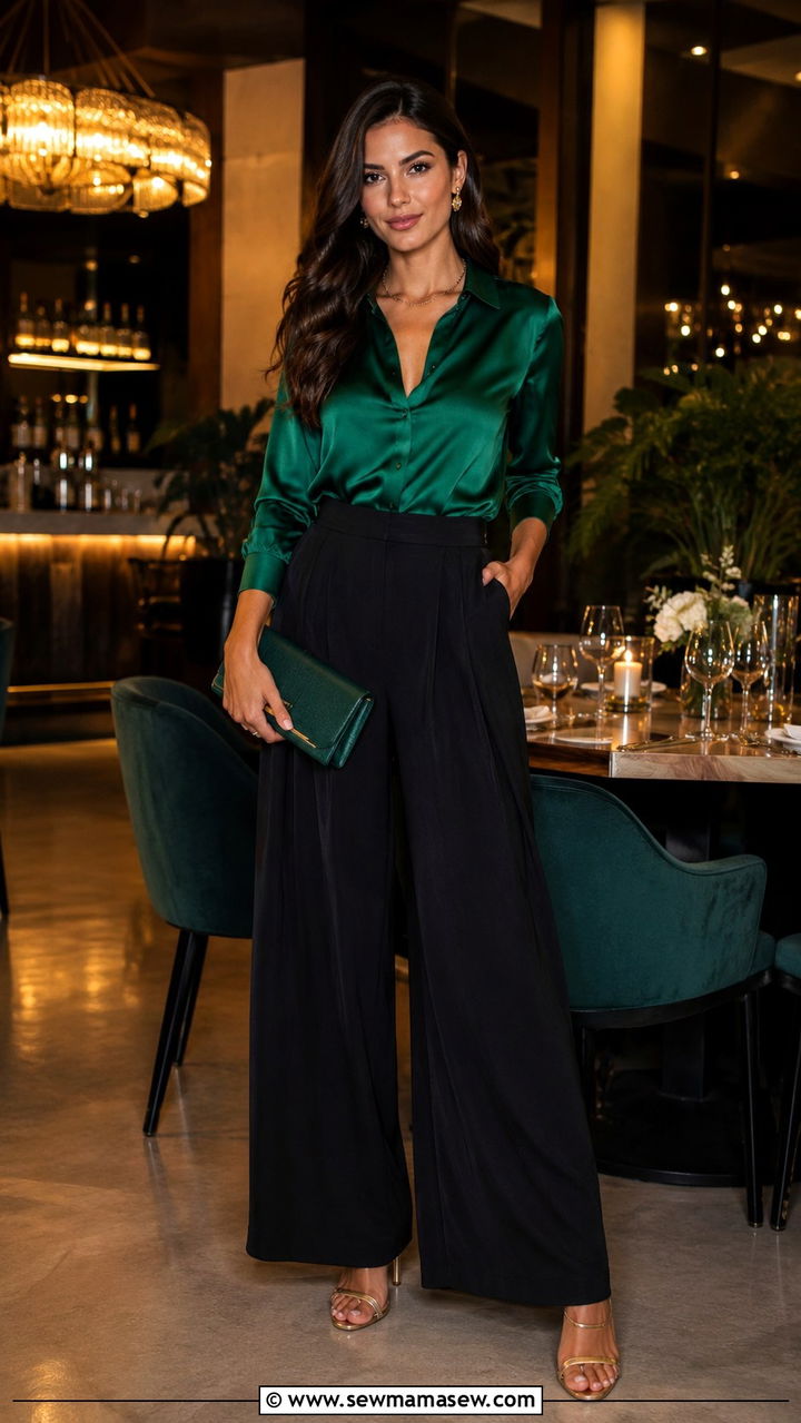 Satin Blouse With Wide Leg Pants Evening - 30 how to style wide leg pants outfits