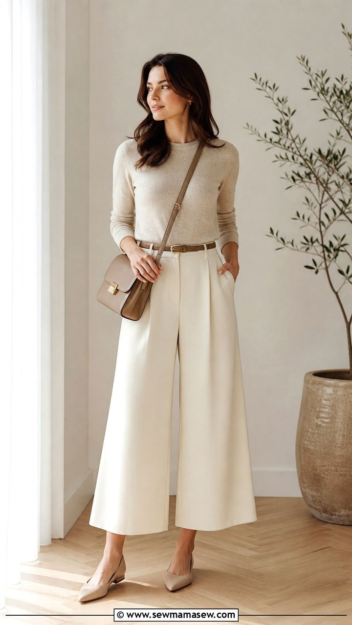 Satin Blouse with Cropped Trousers Outfit - 40 spring work outfit ideas