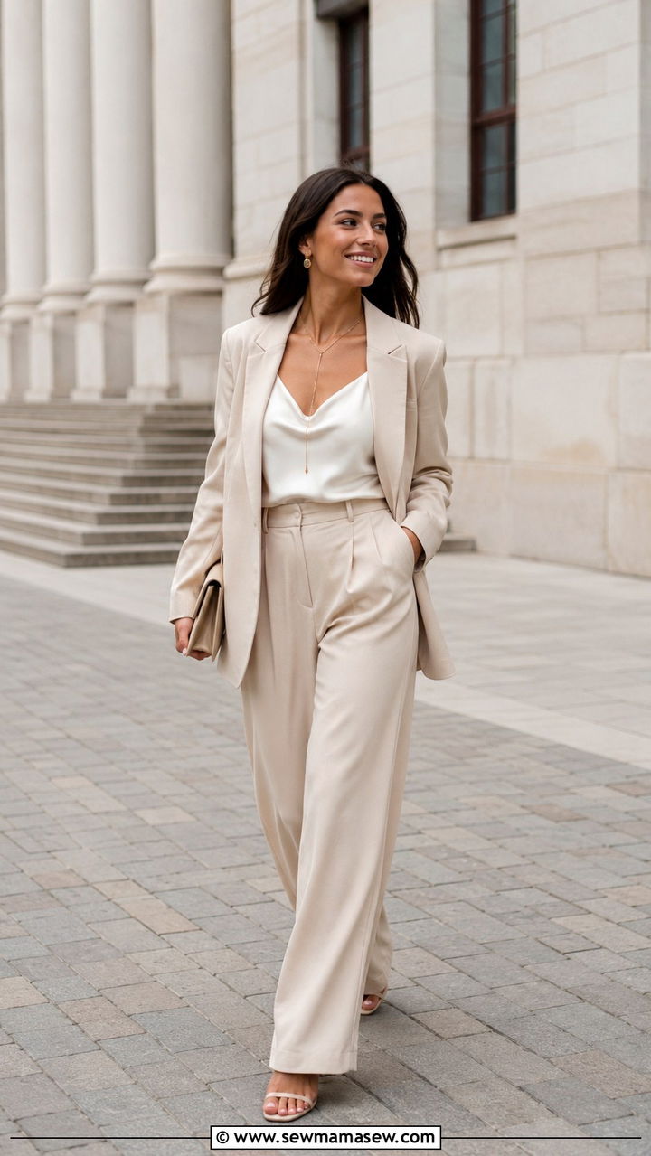 Satin Cami With Wide Leg Trousers And Blazer - 30 Graduation ceremony outfit ideas