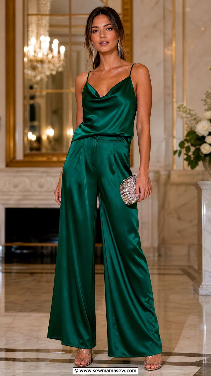 Satin Cami and Palazzo Pant Set - 35 matching set outfits ideas