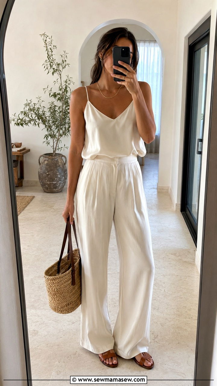 Satin Cami and Wide Leg Pants Outfit - 25 Satin loungewear outfit ideas