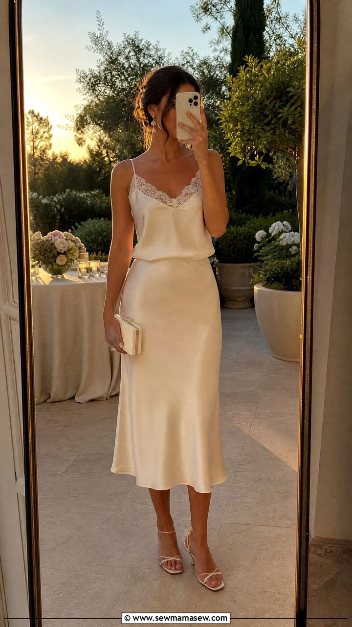 Satin Camisole And Midi Skirt Set - 30 summer matching set outfit ideas