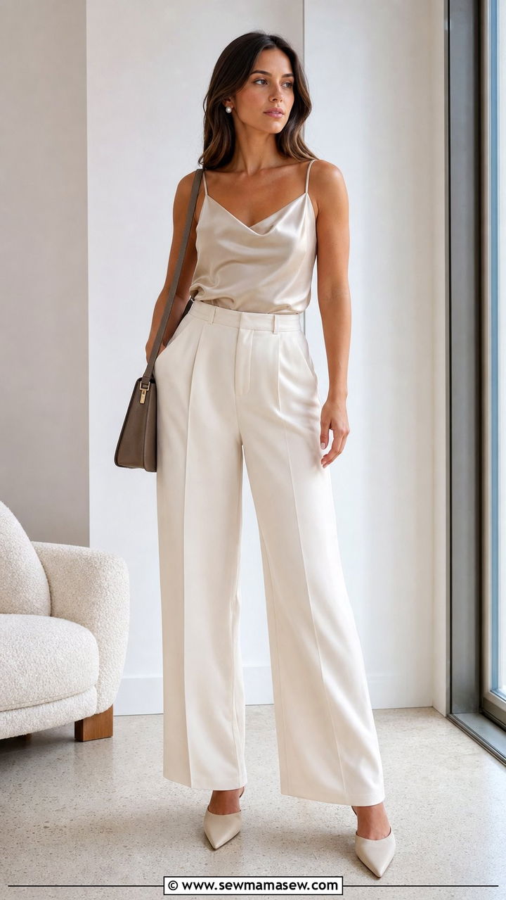 Satin Camisole And Wide Leg Trouser Outfit - 25 spring summer 2026 outfits classy