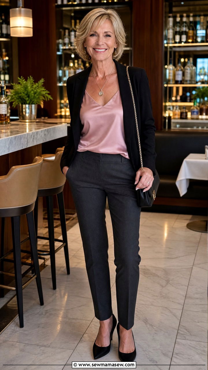 Satin Camisole With Blazer And Trousers - 35 Going out outfit ideas women over 50