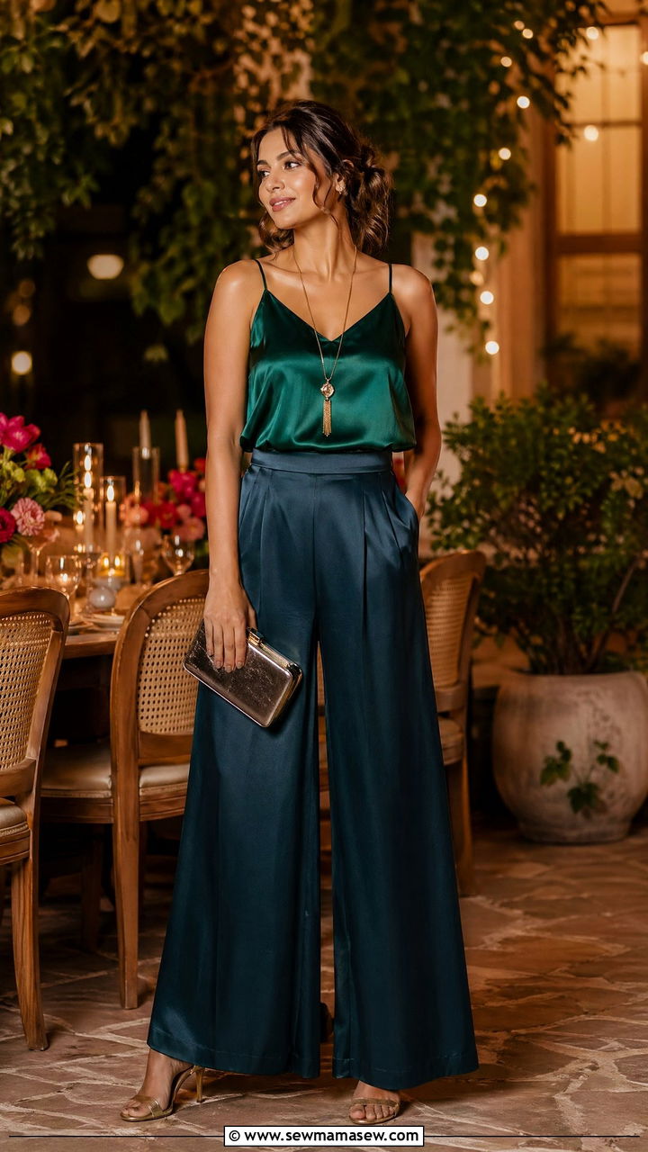 Satin Camisole With Palazzo Pants - 35 engagement party outfit ideas