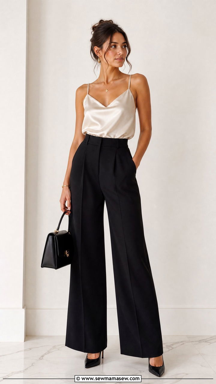 Satin Camisole and Tailored Trousers Outfit - 35 Girls night out outfit ideas