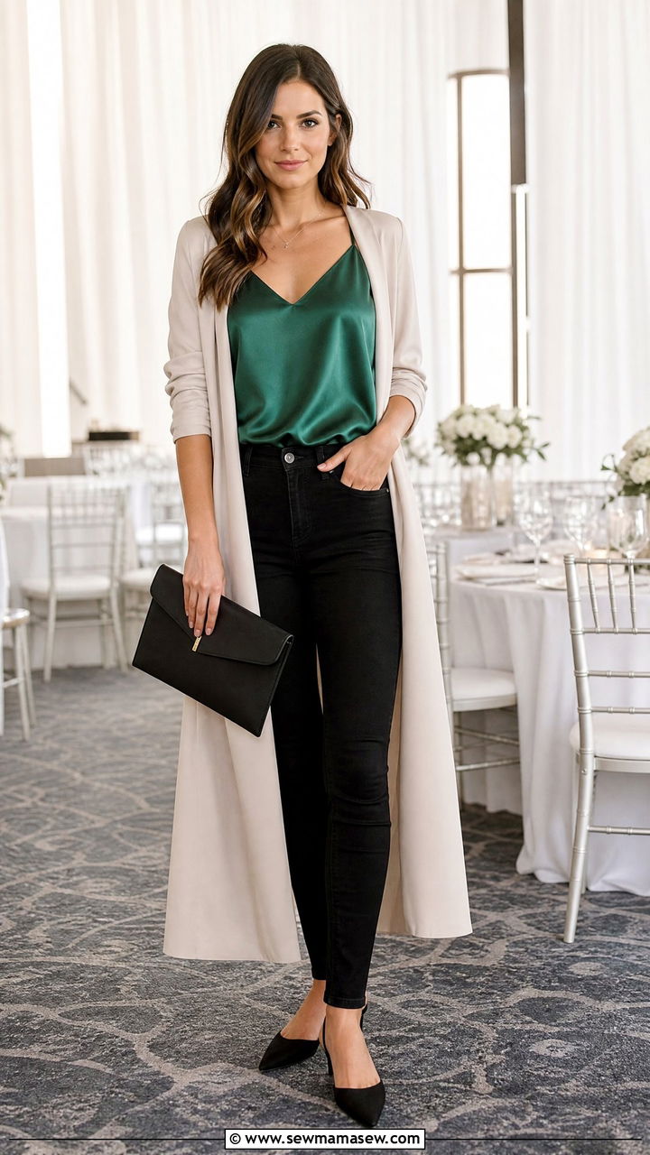 Satin Camisole with Skinny Jeans Wedding Outfit - 25 How to style skinny jeans for a wedding