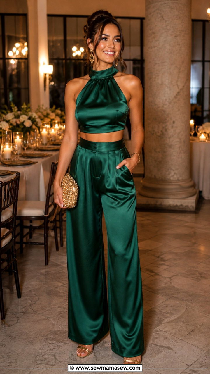Satin Co ord Set with Strappy Sandals - 40 dinner outfits