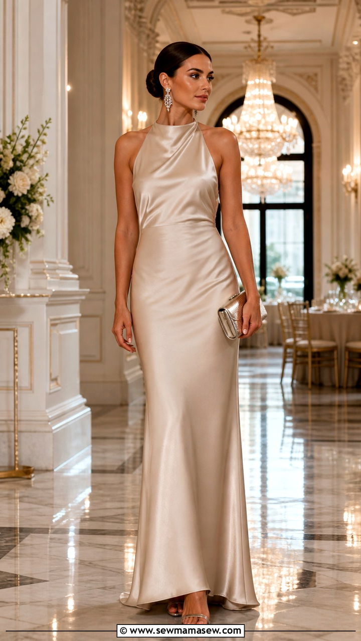Satin Column Gown For Formal Black Tie Wedding - 40 spring wedding guest outfit ideas