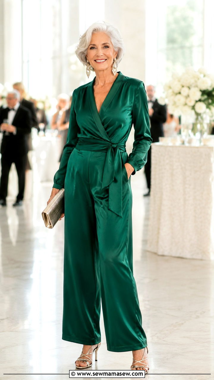 Satin Jumpsuit With Heeled Sandals - 30 Night out outfit ideas women over 60