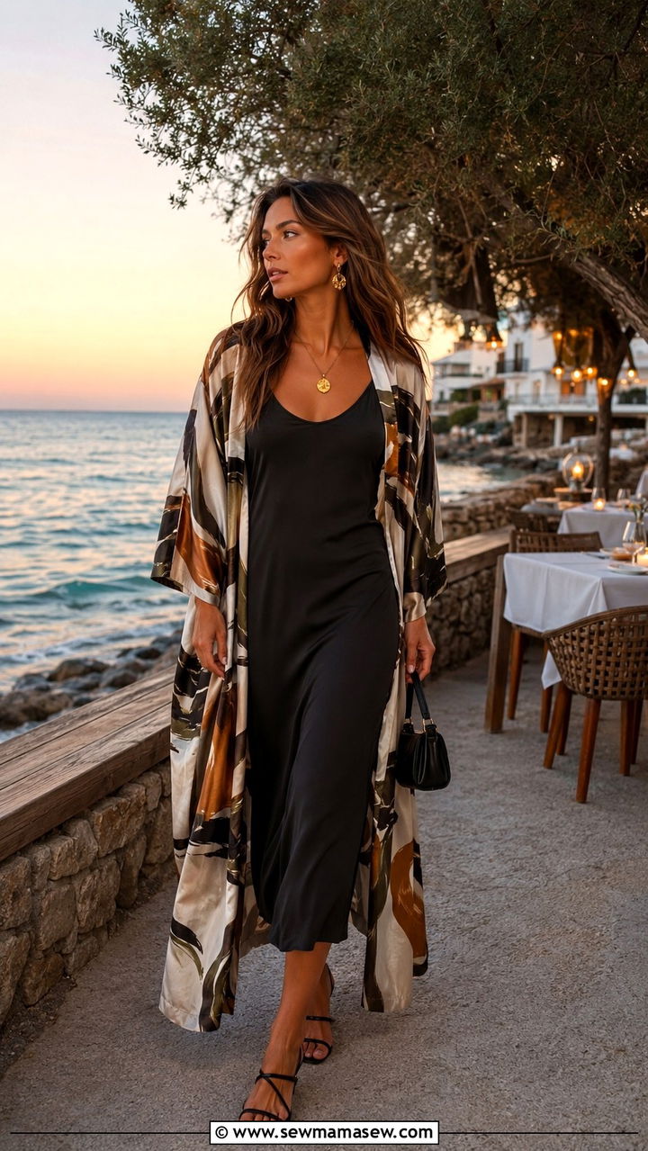 Satin Kimono and Slip Dress Outfit - 25 Satin loungewear outfit ideas