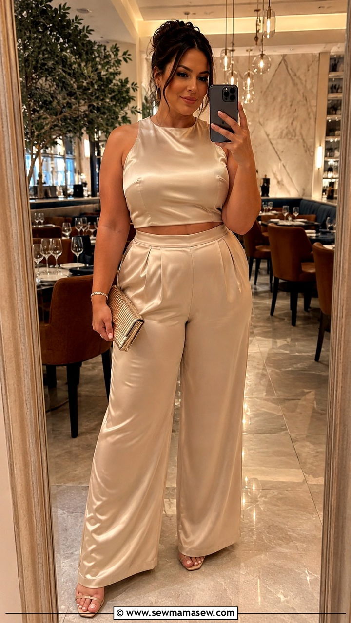 Satin Matching Set For Evening - 30 Plus size outfit ideas 2026