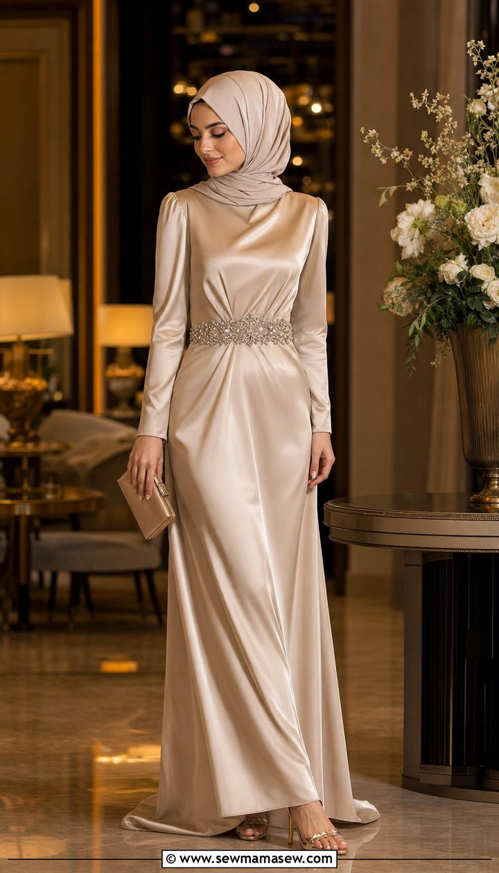 Satin Maxi Dress With Beaded Belt - 25 Eid outfit ideas for women 2026