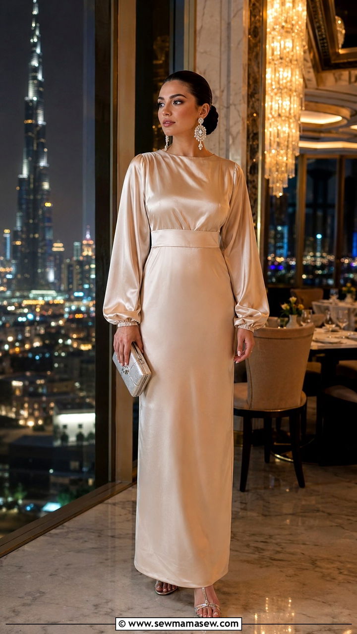 Satin Maxi Dress With Statement Jewelry Dubai Evening Outfit - 20 Modest outfit ideas for Dubai