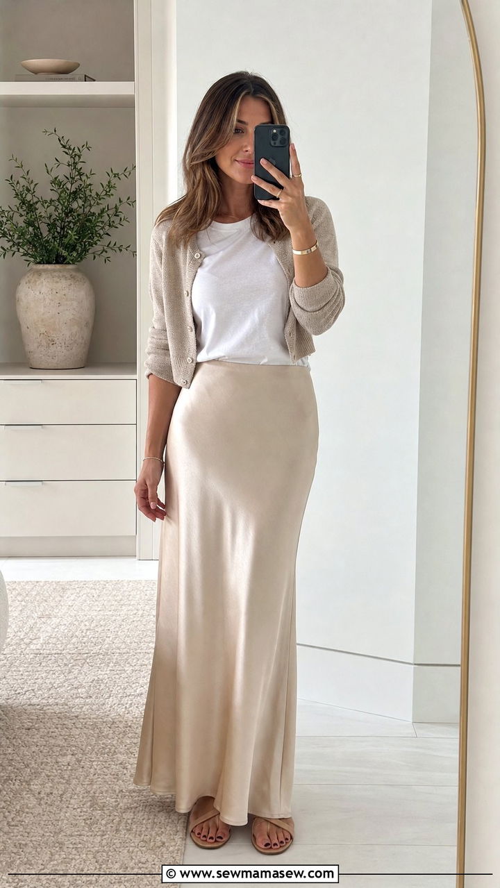 Satin Maxi Skirt and Tucked Tee Spring Outfit - 25 Effortless spring outfit ideas 2026