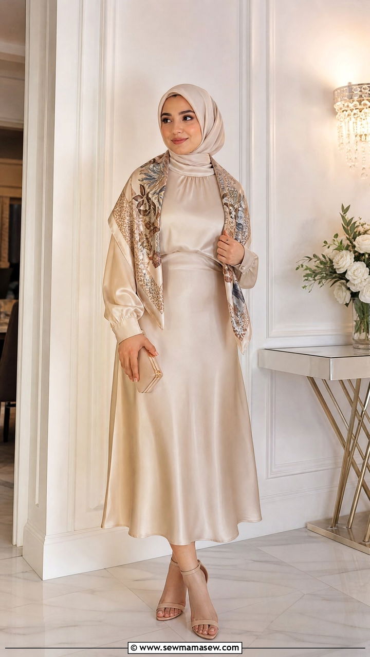 Satin Midi Dress And Scarf Modest Birthday Outfit - 25 modest birthday outfit ideas