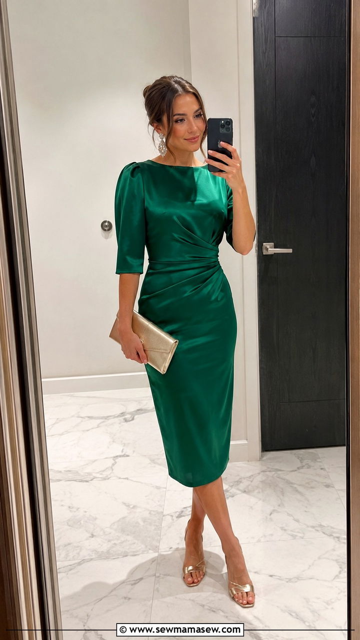 Satin Midi Dress With Strappy Heels - 30 modest graduation outfit ideas