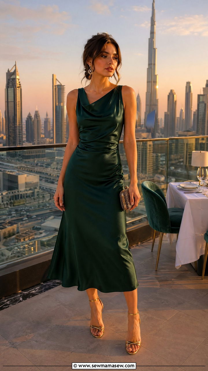 Satin Midi Dress with Strappy Heels Dubai - 35 Dubai outfit ideas