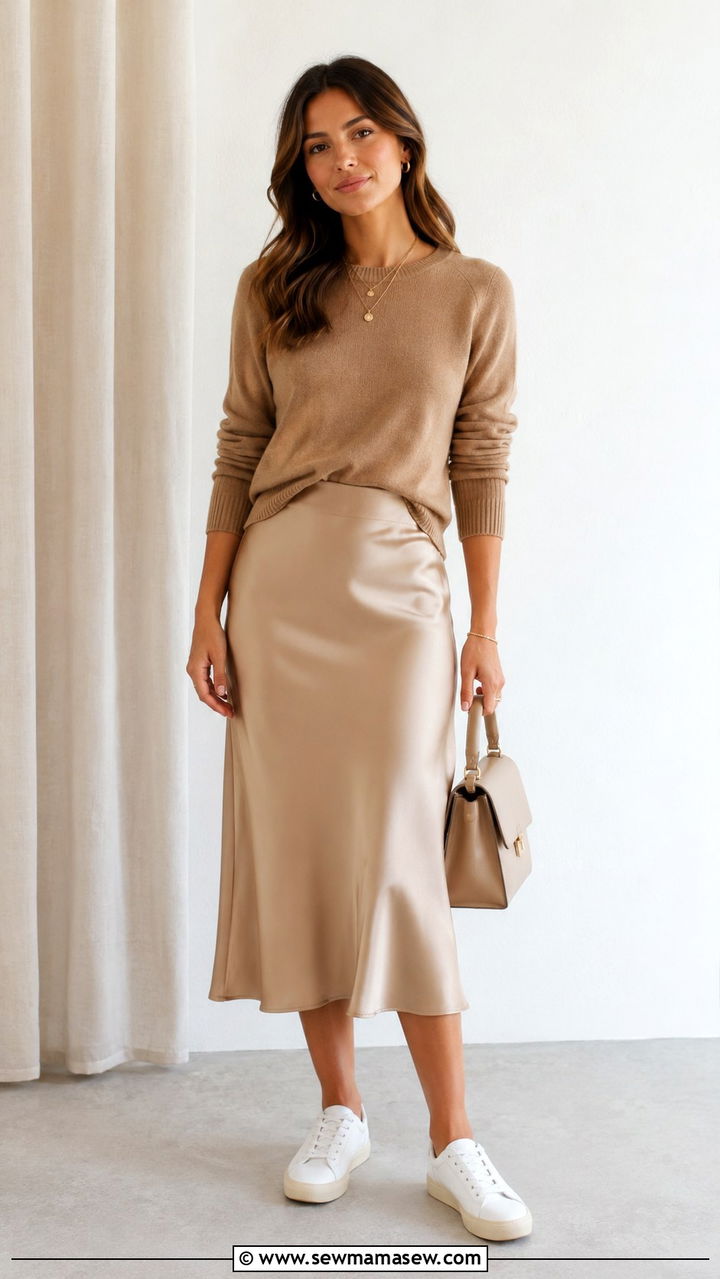Satin Midi Skirt And Cashmere Crewneck Brunch - 30 Brunch outfit ideas clean girl