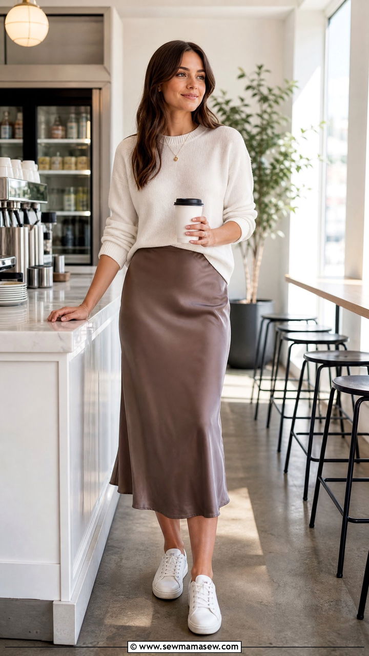 Satin Midi Skirt Outfit - 35 how to style midi skirt
